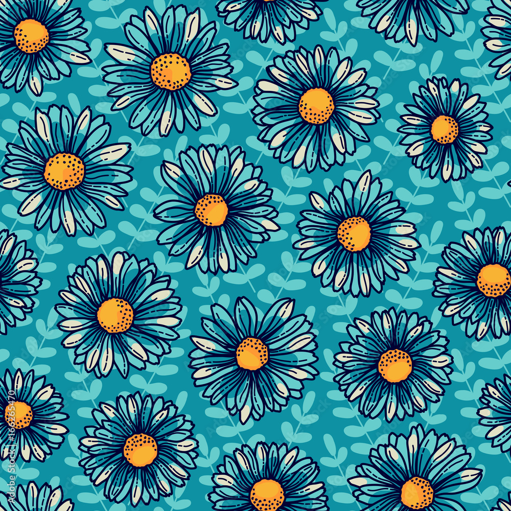 Seamless pattern with flowers and leaves. Can be used on packaging paper, fabric, background for different images, etc.