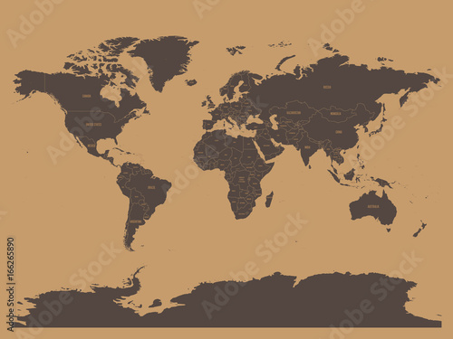 Political map of world in chocolatte brown colors. EPS10 vector illustration.