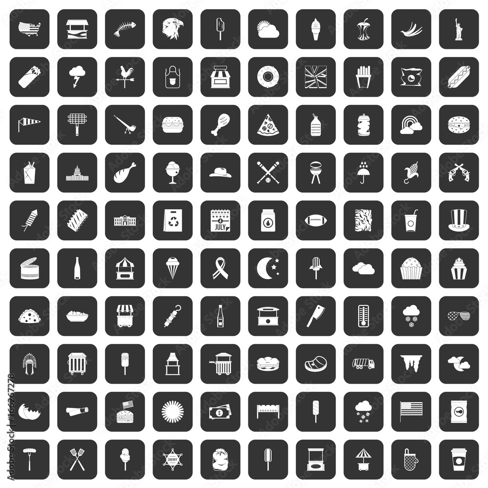 100 street food icons set black 100 street food icons set black
