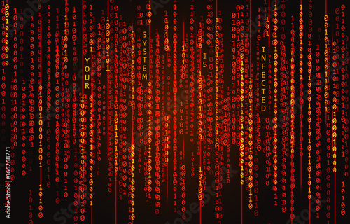 Binary code background with text Your System Is Infected