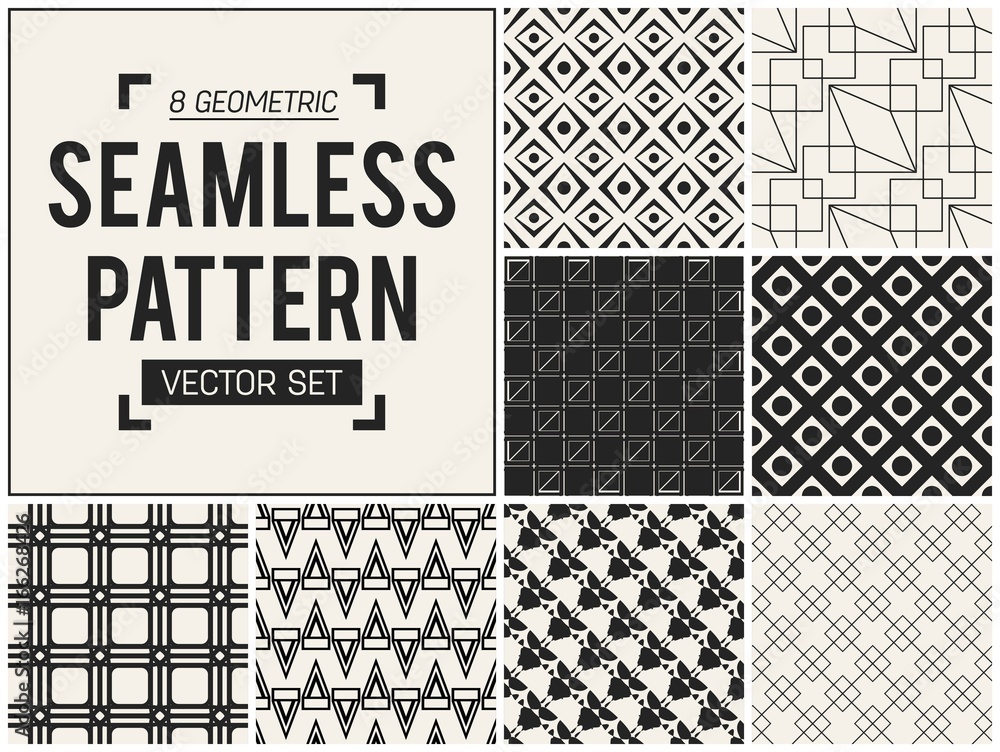 Abstract concept vector monochrome geometric pattern. Black and white minimal background. Creative illustration template. Seamless stylish texture. For wallpaper, surface, web design, textile, decor.