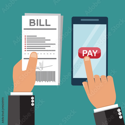 Hand holding smartphone with Bill , Mobile payment concept. Payment background design - vector illustration
