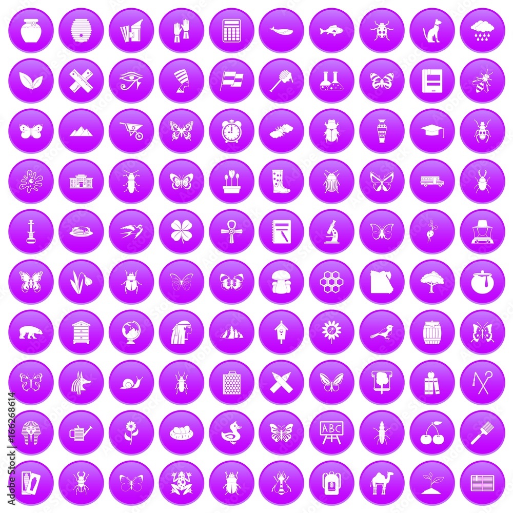 100 insects icons set purple 100 insects icons set purple