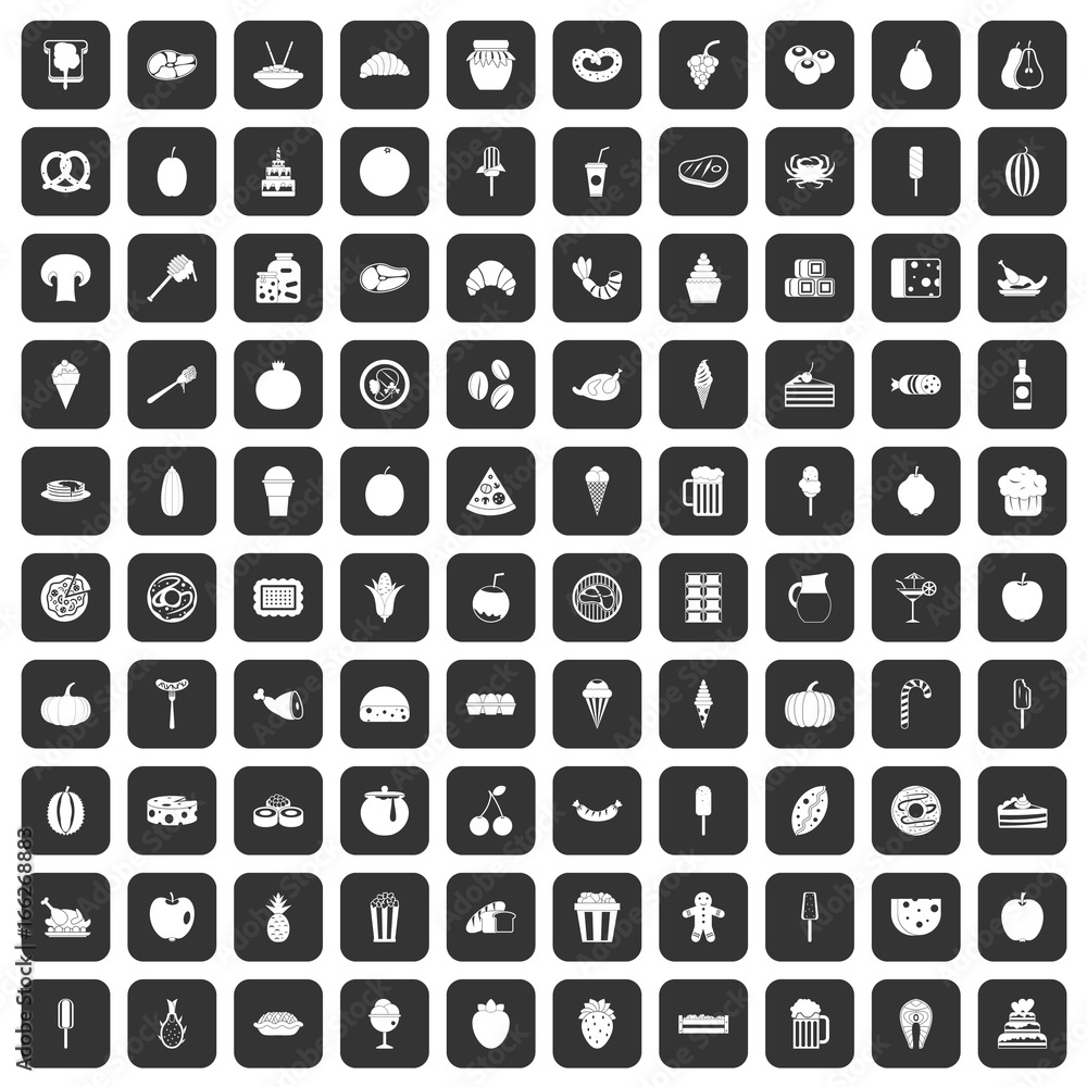 100 tasty food icons set black 100 tasty food icons set black