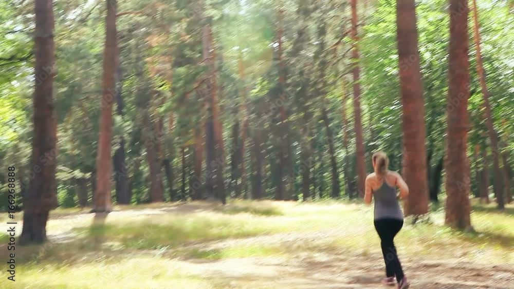 Jogging in park in summer with sunshine on background Jogging in park in summer with sunshine on background