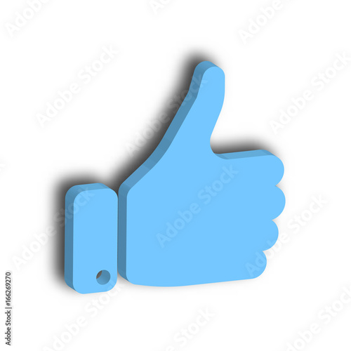 Blue hand with thumb up. Gesture of like, agree, yes, approval or encouragement. 3D vector illustration with dropped shadow.