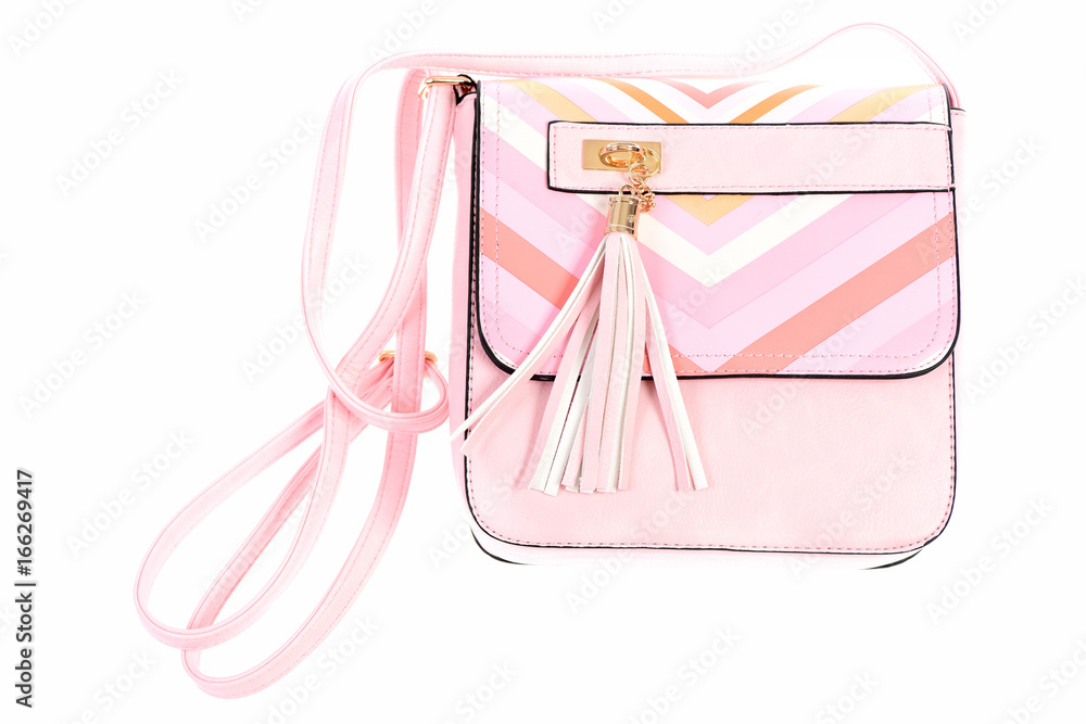 Leather purse in pink colour isolated on white background