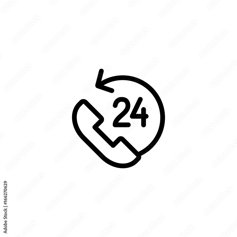 24 hour, around the clock call suppot icon on white background 24 hour, around the clock call suppot icon on white background