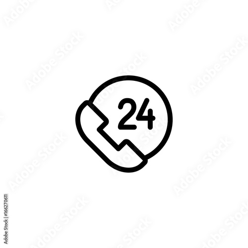24 hour, around the clock call suppot icon on white background