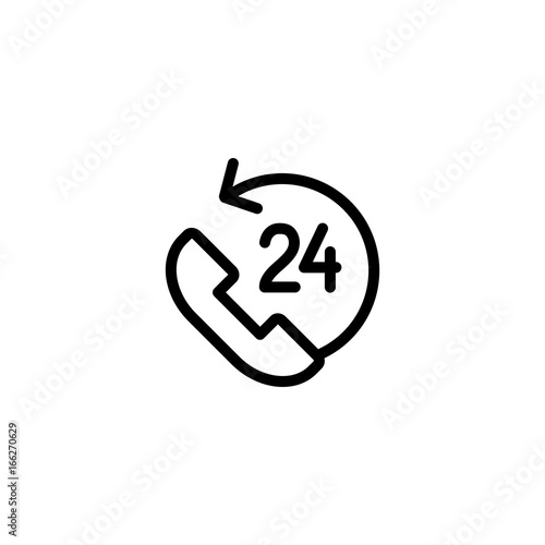 24 hour, around the clock call suppot icon on white background