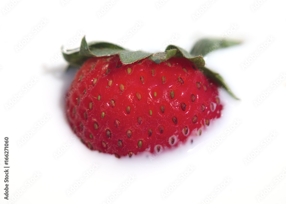 red strawberry in cream or milk dairy product and organic fruit red strawberry in cream or milk dairy product and organic fruit