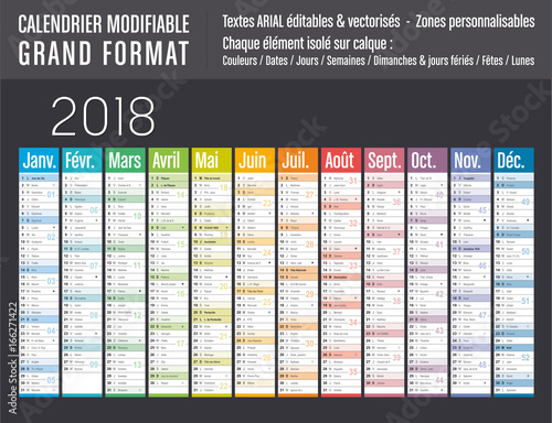 Calendrier 2018 modifiable - Grand format