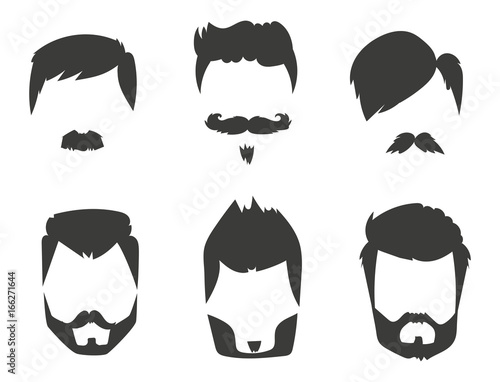 Vector set of hipster retro hair style mustache vintage old shave male facial beard haircut isolated illustration