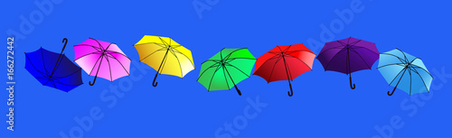 Regenschirme Banner, Sonnenschirme Hintergrund,
Vektor Illustration isoliert auf blauem Hintergrund