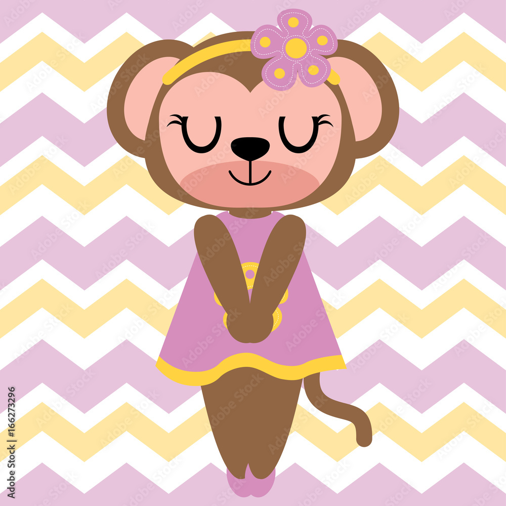 Cute monkey girl sleeps on chevron background vector cartoon illustration for kid t shirt design, nursery wall, and wallpaper Cute monkey girl sleeps on chevron background vector cartoon illustration for kid t shirt design, nursery wall, and wallpaper