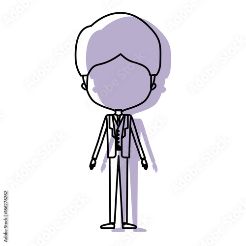 silhouette lilac color shadow of contour caricature faceless groom man in wedding formal suit with mushroom haircut