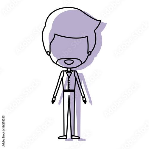 silhouette lilac color shadow of contour caricature faceless groom man in wedding formal suit with van dyke beard