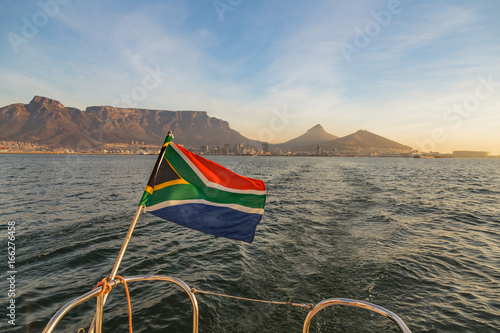 South African Flag Over Cape Town