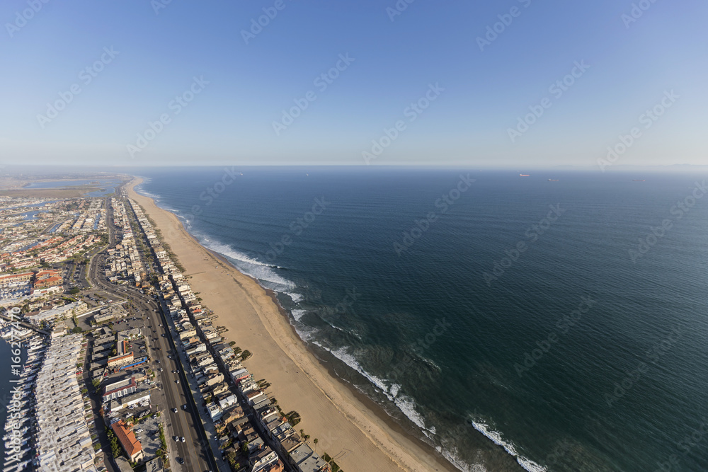 Aerial of Sunset Beach and Pacific Coast Highway in Orange County, California. Aerial of Sunset Beach and Pacific Coast Highway in Orange County, California.