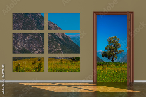 open door in hall. 3D illus...