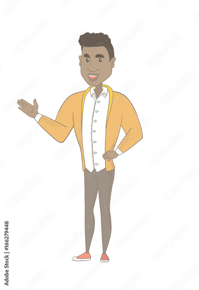 African man with arm out in a welcoming gesture. African man with arm out in a welcoming gesture.