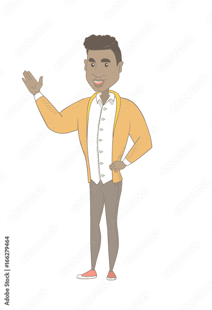 African man pointing at something by his hand. African man pointing at something by his hand.