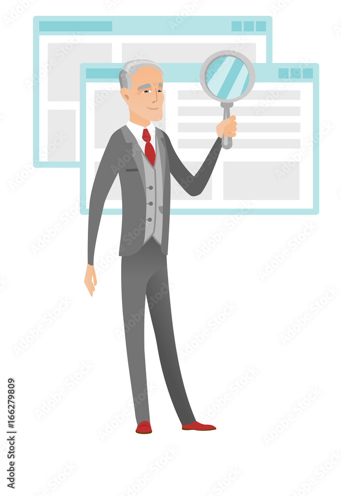 Senior caucasian businessman with magnifying glass Senior caucasian businessman with magnifying glass