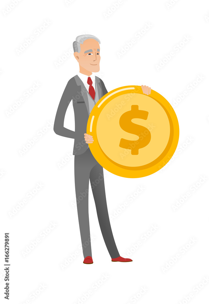 Successful caucasian businessman with dollar coin. Successful caucasian businessman with dollar coin.