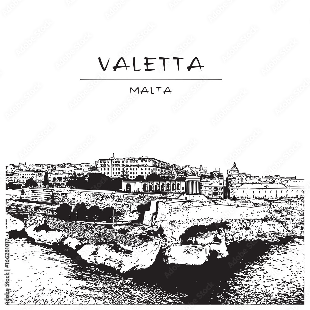Valletta, Malta. Beautiful panorama of the old town marina. Vector illustration. Valletta, Malta. Beautiful panorama of the old town marina. Vector illustration.