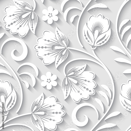 Elegant 3d seamless floral pattern. Vector Illustration