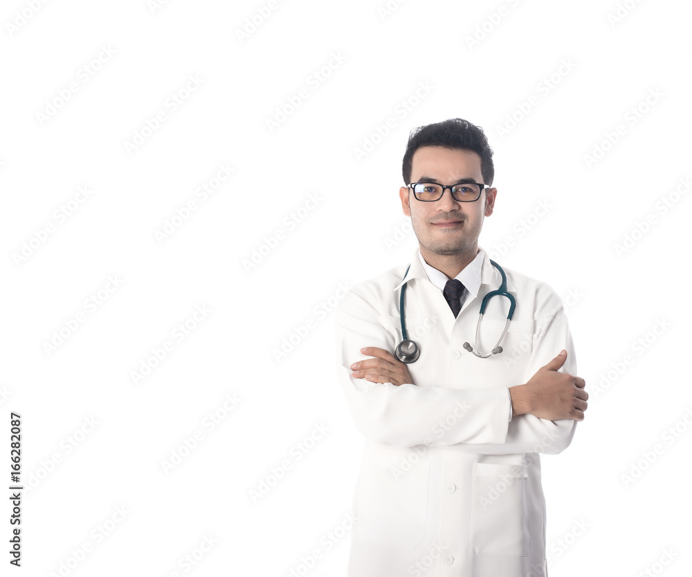 Portrait of a medical doctor posing against white background. Portrait of a medical doctor posing against white background.