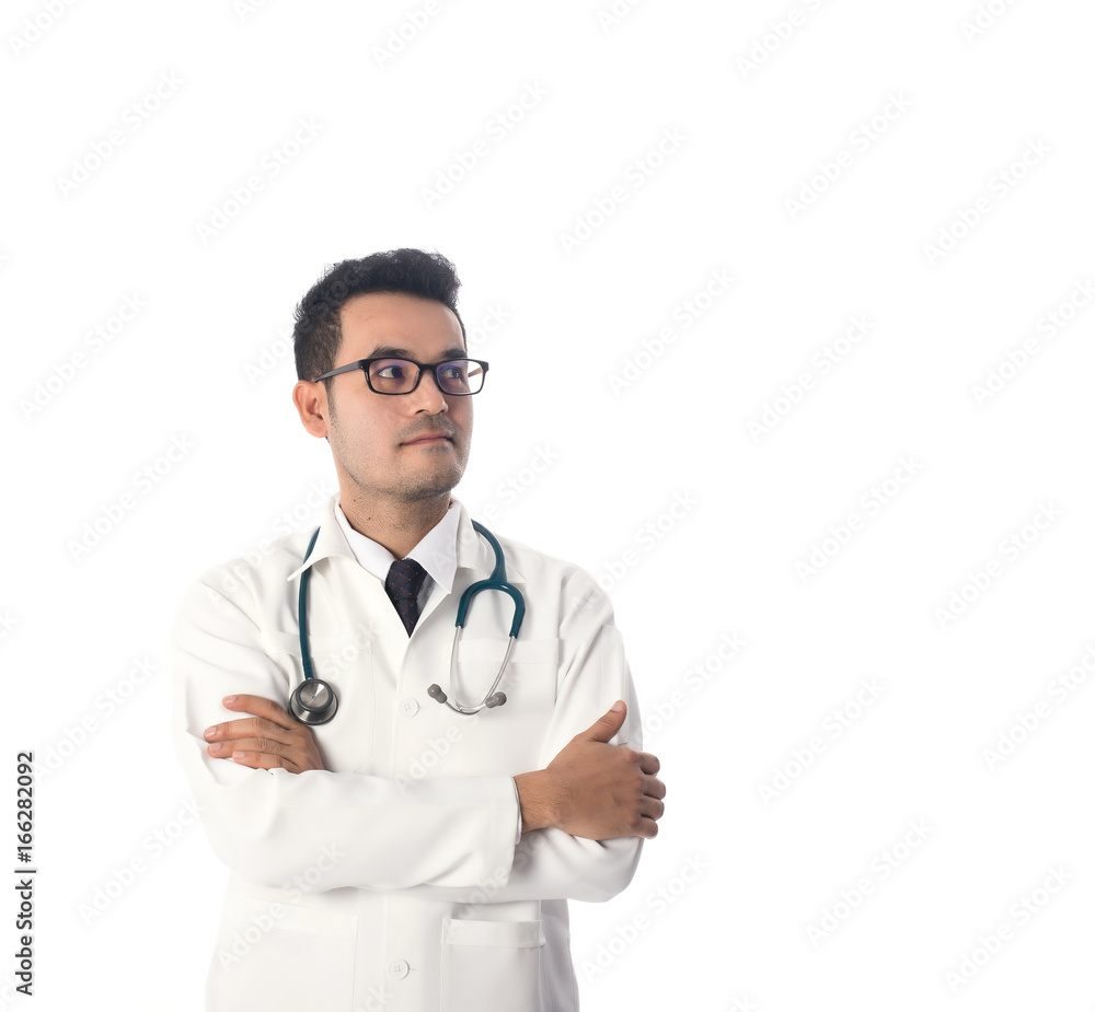 Portrait of a medical doctor posing against white background. Portrait of a medical doctor posing against white background.