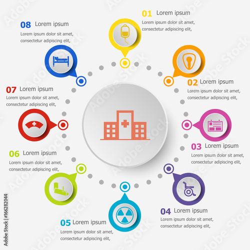 Infographic template with hospital icons