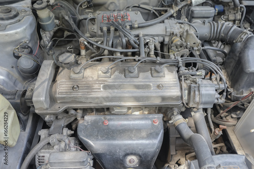 Dirty car engine room