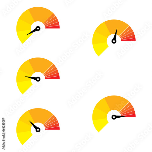 Set of measuring icons. Speedometer or rating meter signs infographic gauge elements. 5 Set of measuring.
