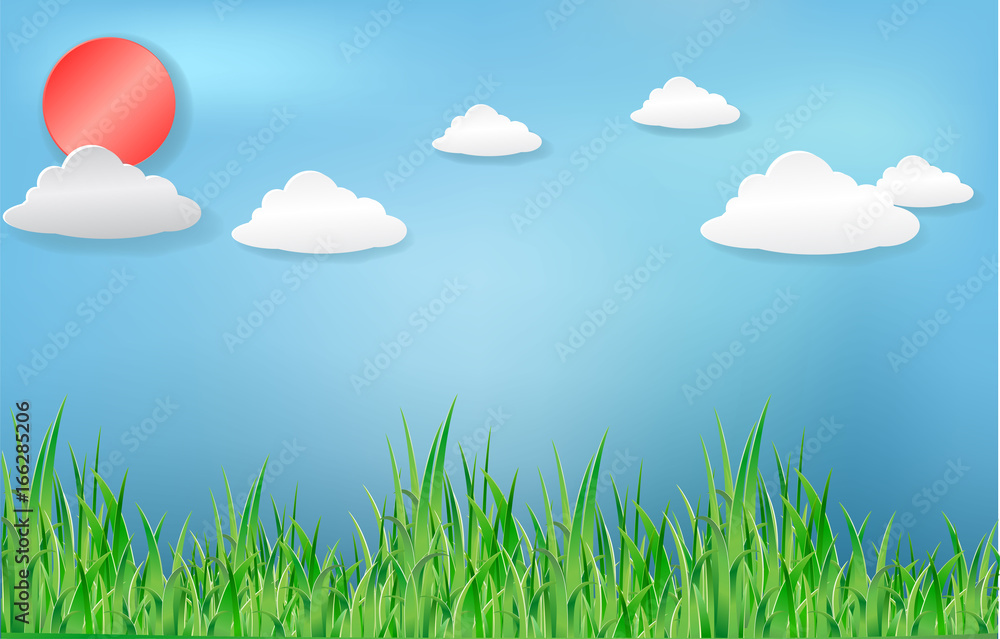 Obraz premium Summer view green tree paper made and grass