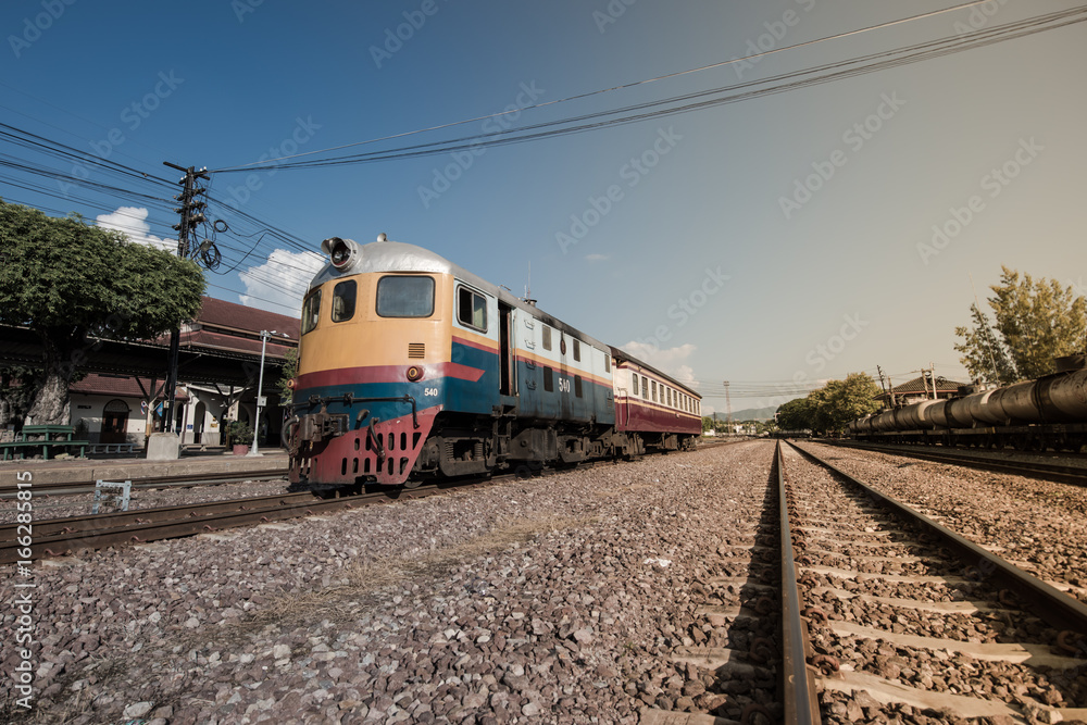 Old diesel train in railway station.Lampang,Thailand Old diesel train in railway station.Lampang,Thailand