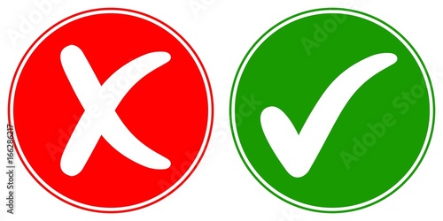 Icons Check mark tick and Cross Cancel, vector concept words OK and NO, approved and rejected sign