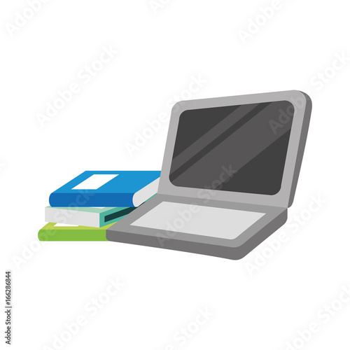 laptop computer with books