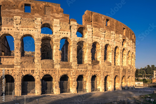 Colosseum at sunset, Rome. Rome best known architecture and landmark. Rome Colosseum is one of the main attractions of Rome and Italy