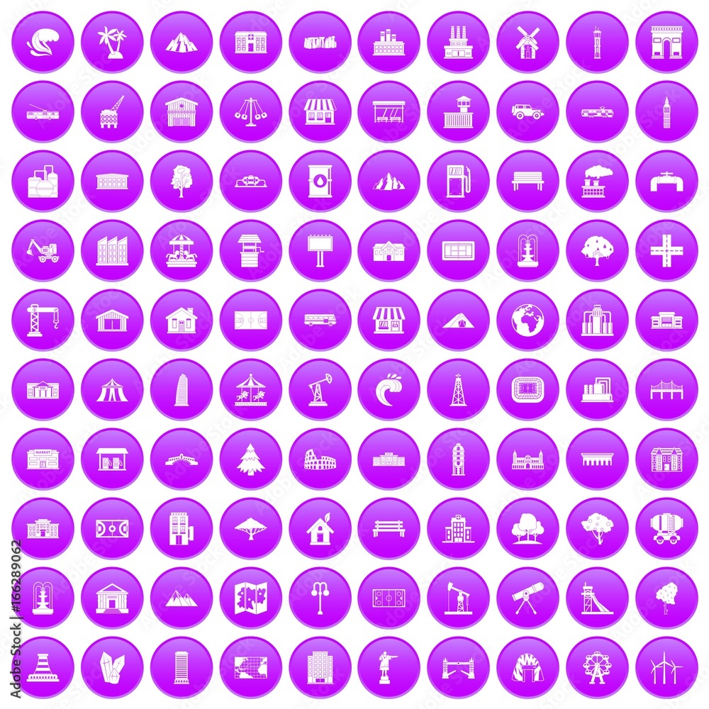 100 landscape element icons set purple 100 landscape element icons set purple