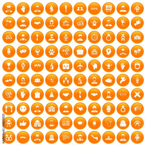 100 handshake icons set orange