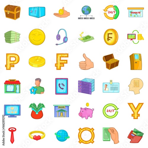 Bank icons set, cartoon style