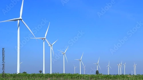 Wind turbine for the electrical generation whcih is the clean energy and one of renewable energy. It has the limit of wind speed which can produce the power. photo