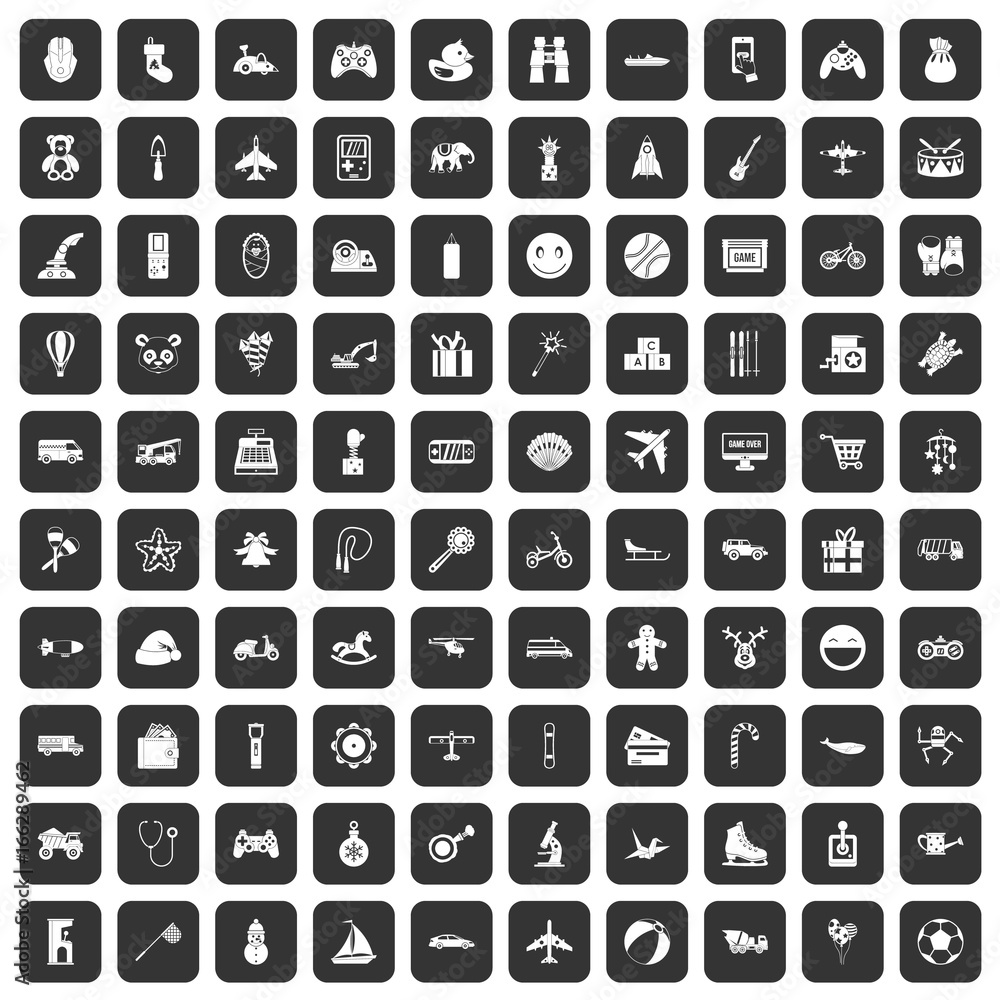 100 toys for kids icons set black 100 toys for kids icons set black