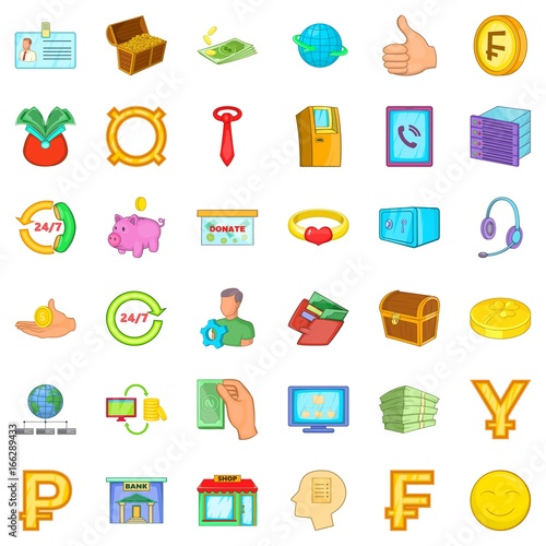 Finance icons set, cartoon style