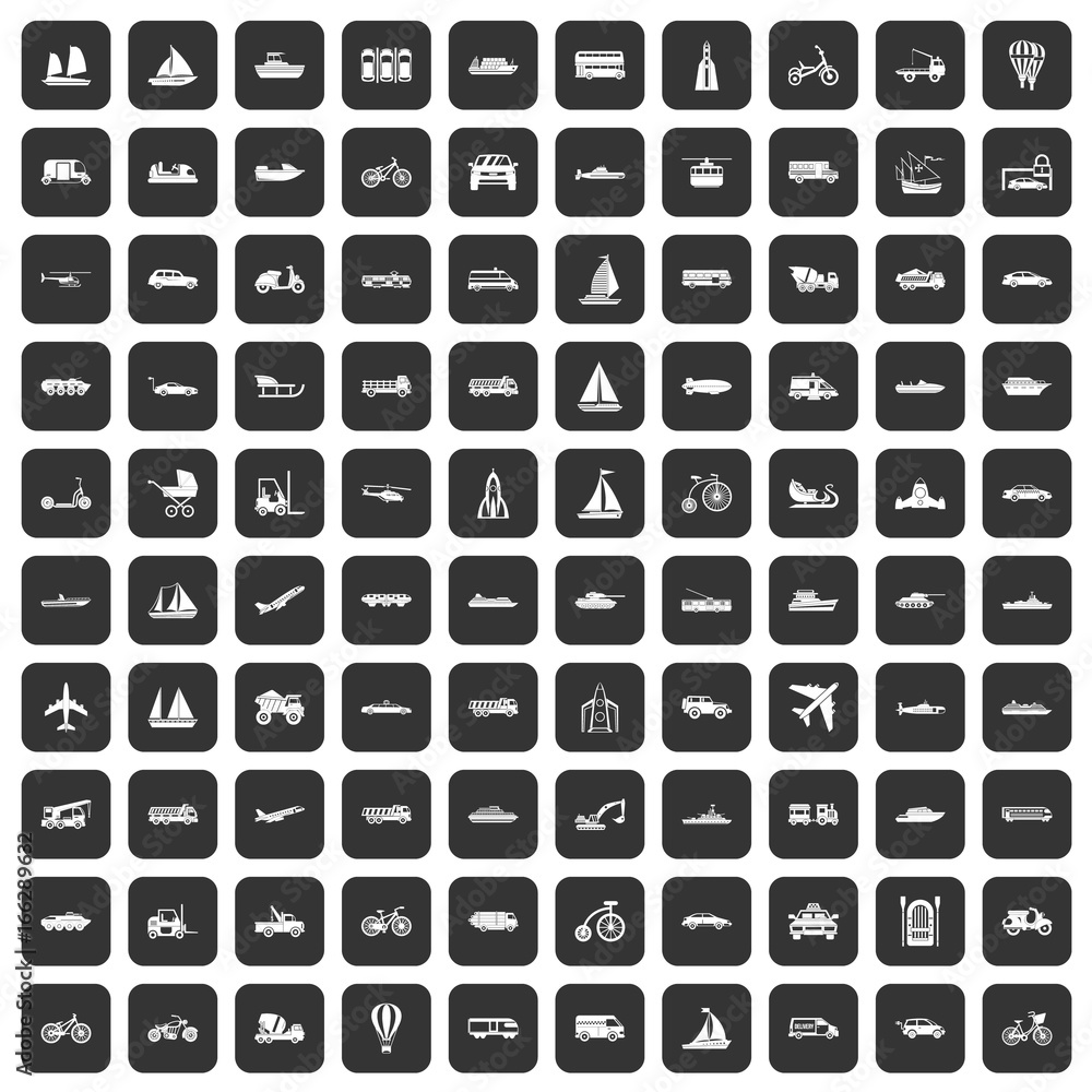 100 transportation icons set black 100 transportation icons set black