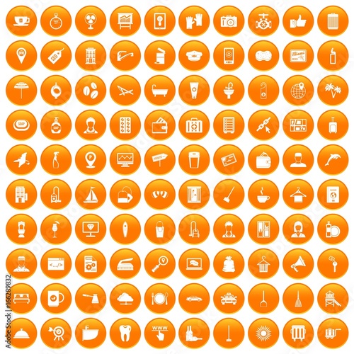 100 hotel services icons set orange