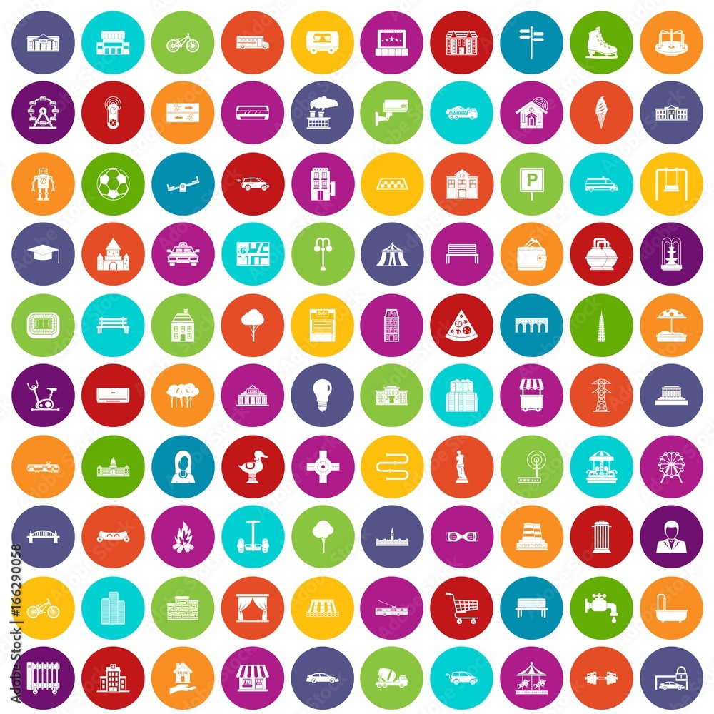 100 urban icons set color 100 urban icons set color