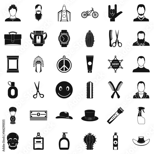 Barber icons set, simple style